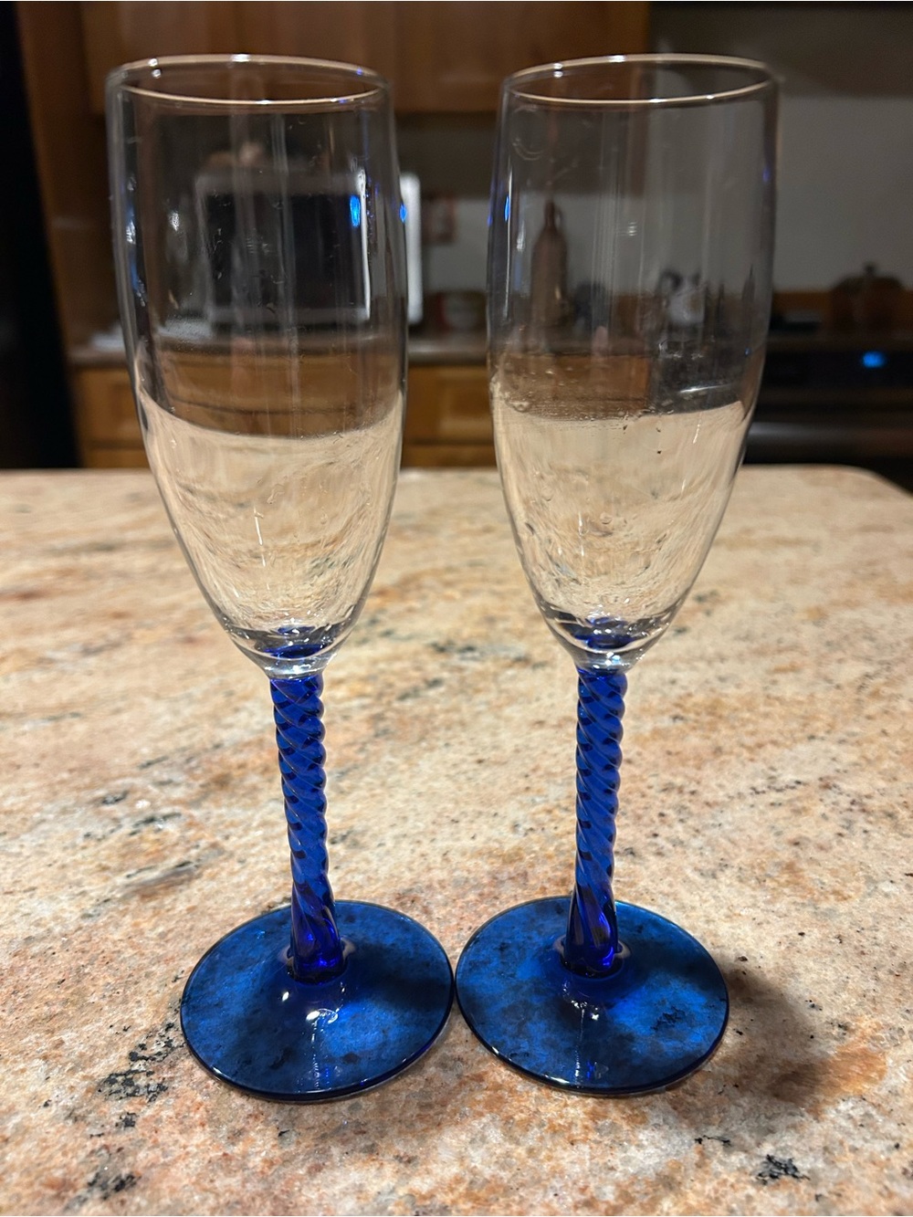 Cobalt Blue Twisted Stem Champagne Flutes “Angelique Cobalt” France Set of 2